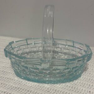 Vintage light blue Glass Basket with Handle